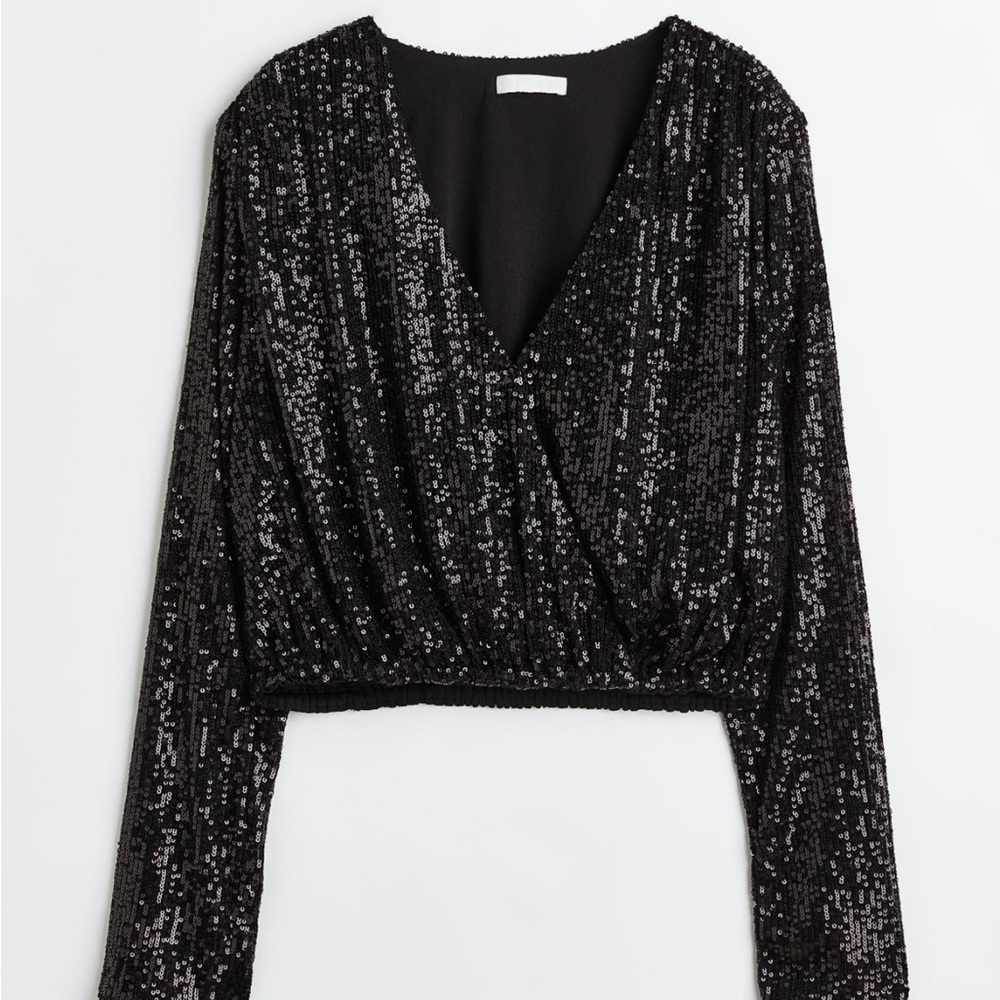 H&M Black Sequined Wrappver Blouse